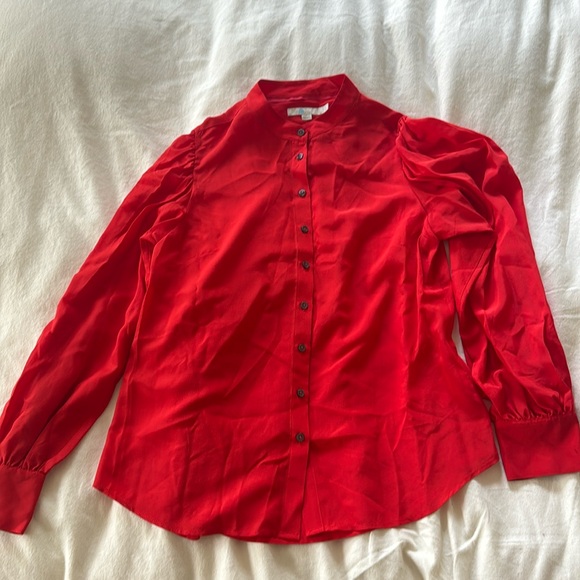 Biden Red silk blouse with puffed sleeves. Size 6 - Picture 1 of 3